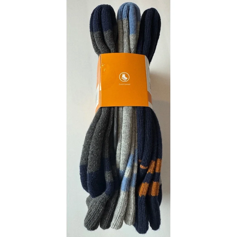 Timberland Mens 6 Pair‎ Cushioned Crew Socks Navy Grey 9-12